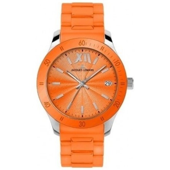 Orange Jacques Lemans Men's 1-1622N Rome Sports Watch Analog Silicone Strap - Picture 2 of 10